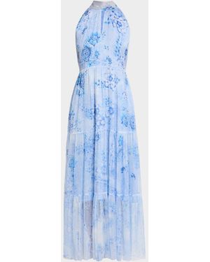 Johnny Was Riona Tiered Floral-Print Silk Maxi Dress - Blue