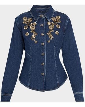 Cinq À Sept Crystal Ivy Embellished Denim Shirt - Blue