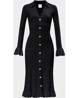 Hervé Léger The Hallie Ribbed Button-Down Midi Dress - Black