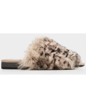 Brunello Cucinelli Shearling Open-Toe Slippers - Multicolor