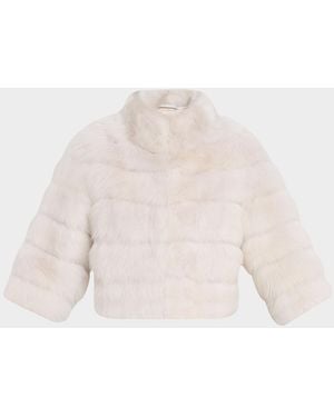 Gorski Lamb Shearling 3/4-Sleeve Crop Coat - Natural