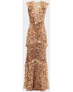 Saloni Rita Leopard Chiffon Maxi Dress - Multicolor