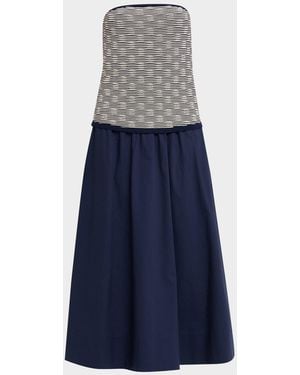 Tanya Taylor Erika Strapless Combo Midi Dress - Blue