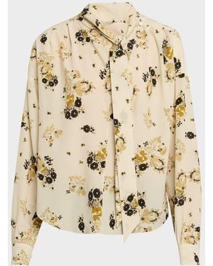 Isabel Marant Fedry Floral-Print Silk Neck-Scarf Blouse - Natural