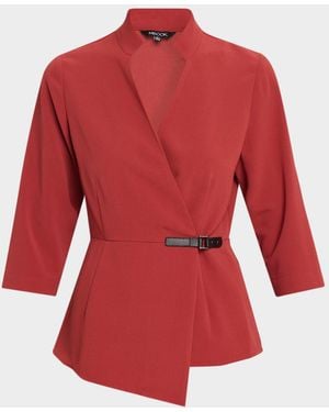 Misook Buckle Detail Crepe Wrap Blouse - Red