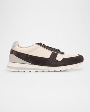 Brunello Cucinelli Washed Suede And Calfskin Runner Sneakers - Multicolor