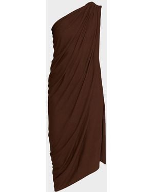 Michael Kors Draped One-Shoulder Jersey Midi Dress - Brown