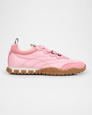 Miu Miu Low-Top Nylon & Leather Sneakers - Pink