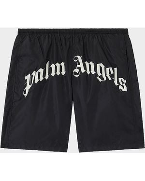 Palm Angels Apos;S Curved Logo Nylon Swim Trunks - Black