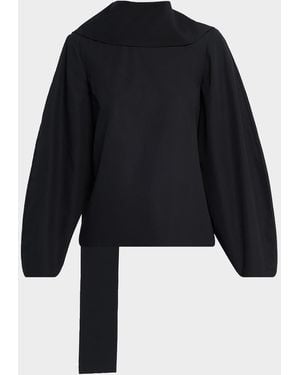 Brandon Maxwell The Quinn Poplin Scarf-Neck Top - Blue