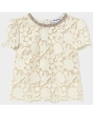 Self-Portrait Floral Lace Top - Natural