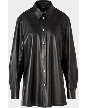 Akris Leather Button-Down Shirt - Black
