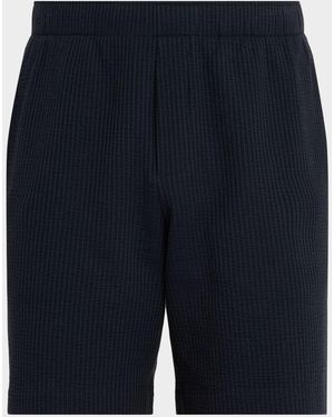 Vince Seersucker Knit Stretch Cotton Pull-On Shorts - Blue