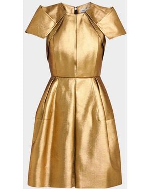Dice Kayek Metallic Pleated Short-Sleeve Fit-And-Flare Dress
