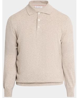 Brunello Cucinelli Apos;S Cashmere Long-Sleeve Polo Shirt - Natural