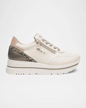 Nero Giardini Glitter Leather Platform Sneakers - White
