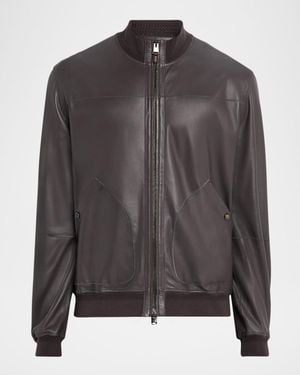 Canali Apos;S Nuvola Napa Leather Bomber Jacket - Gray