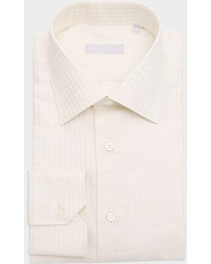 Stefano Ricci Cotton, Silk And Linen Stripe Dress Shirt - Natural