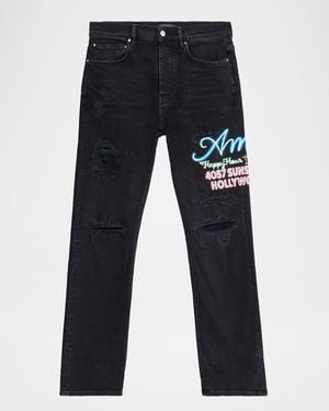 Amiri Slim-Fit Neon Lights Distressed Jeans - Blue