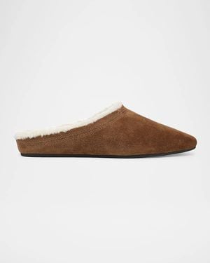 Veronica Beard Narcisa Shearling-Lined Suede Mules - Brown