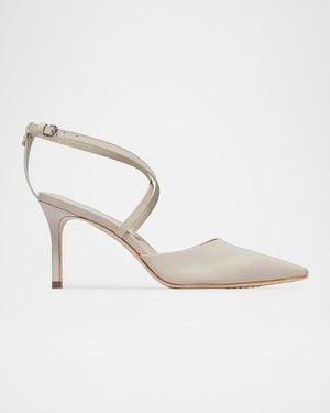 Bernardo Yazmin Leather Crossover-Strap Pumps - Metallic