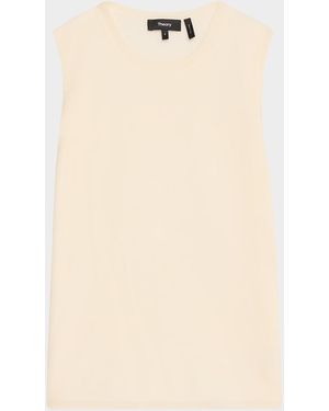 Theory Regal Merino Wool Crewneck Shell Top - Natural