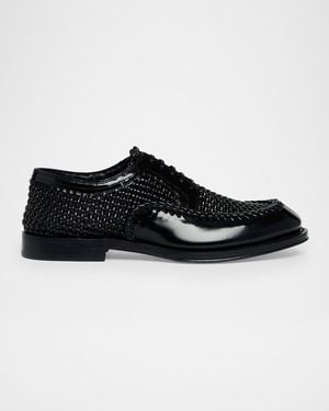 Dolce & Gabbana Apos;S Calfskin Woven Derby Shoes - Black