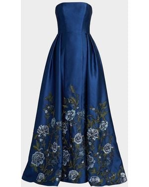 Mac Duggal Embroidered Mikado Strapless Gown - Blue