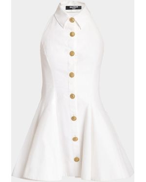 Balmain Buttoned Halter Mini Shirtdress - White