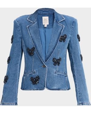 Cinq À Sept Khloe Denim Rhinestone Bow Blazer - Blue