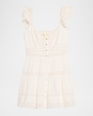 LoveShackFancy Rietta Cotton Lace-Trimmed Mini Dress - Natural
