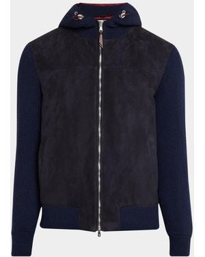 Brunello Cucinelli Apos;S Suede-Paneled Hooded Jacket - Blue