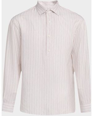 Loro Piana Raffaele Cotton And Linen Stripe Sport Shirt - White