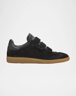 Isabel Marant Beth Mixed Leather Triple-Grip Sneakers - Black
