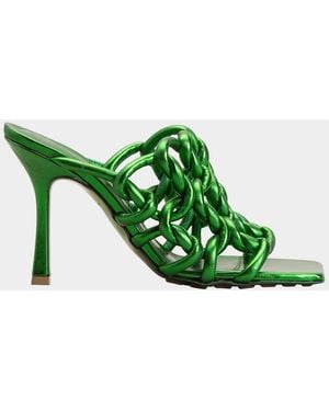 Bottega Veneta Reflection Metallic Weave Mule Sandals - Green