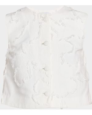 Adam Lippes Remo Fringed Crepe Button-Front Sleeveless Top - White