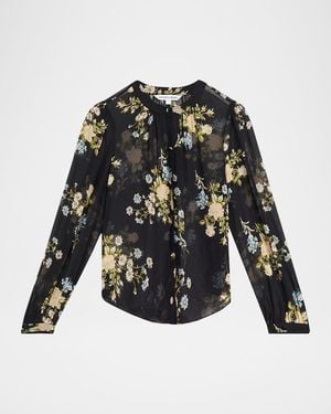Veronica Beard Ashlynn Floral Silk Blouse - Black