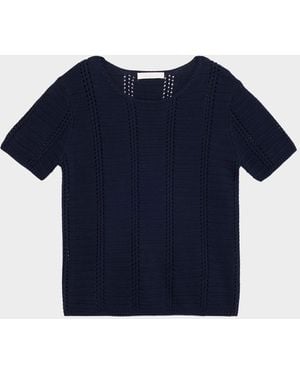 SABLYN Jayden Shrunken Short-Sleeve Knit Top - Blue