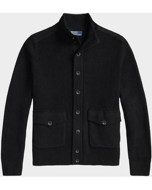 Polo Ralph Lauren Wool Knit Cardigan With Shield Patch - Black
