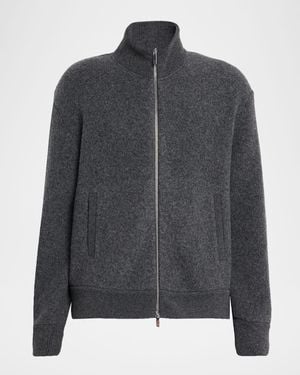 Thom Browne Wool Fleece Full-Zip Bomber Jacket - Gray