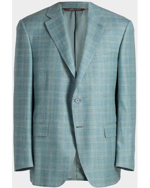 Canali Apos;S Siena Textured Plaid Wool-Blend Sport Coat - Blue