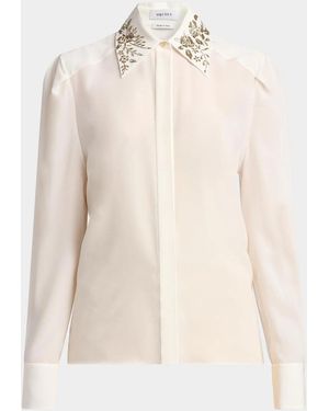 McQueen Embellished Collar Silk Button-Down Shirt - Natural