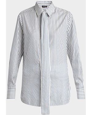 Kiton Metallic Striped Silk Neck-Tie Shirt - Blue