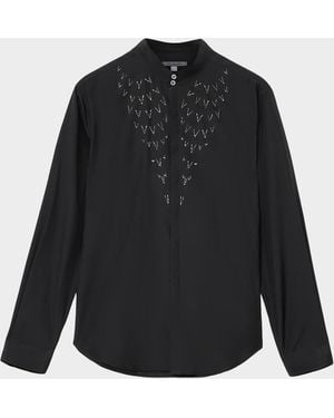 John Varvatos Lex Silk And Wool Rhinestone-Embellished Button-Down Shirt - Black