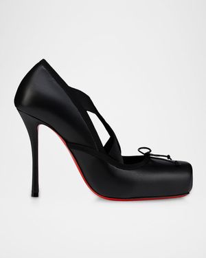 Christian Louboutin 100Mm Cassiastic Leather Ballerina Pumps - Black