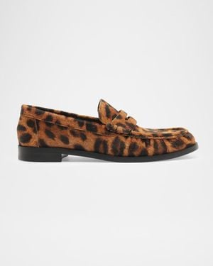 SCHUTZ SHOES Tyche Leopard Calf Hair Penny Loafers - Brown