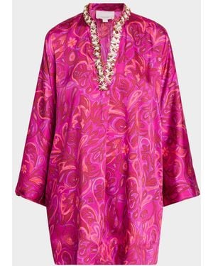 Cinq À Sept Embellished Paisley Bloom Shift Dress - Pink