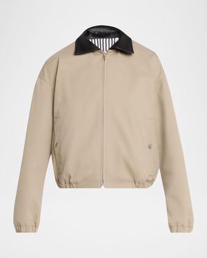 Maria McManus Leather-Collar Cotton Twill Flight Jacket - Natural