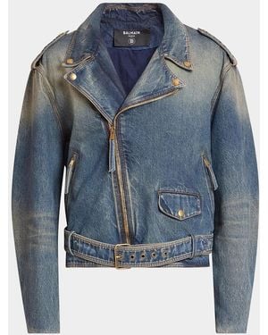 Balmain Apos;S Belted Denim Biker Jacket - Blue
