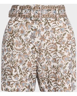 Veronica Beard Piper Belted Floral Shorts - Multicolor